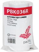 PACIFIC RUBBISH BAG KITCHEN TIDY LINER W600 X L710MM 36L WHITE ROLL 50