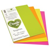 TROPHEE COLOURED PAPER A4 80GSM ASSORTED FLUORO PACK 100