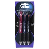 ARTLINE FLOW 4 COLOUR RETRACTABLE PEN ASSORTED PACK 3