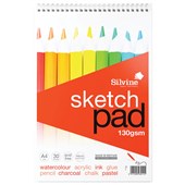 SILVINE SKETCH PAD TWIN WIRE A4 130GSM 30 SHEETS