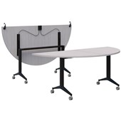 ACCENT BOOST SEMICIRCLE FLIP TABLE W1800 X D900 X H745MM BLACK BASE SILVER STRATA TOP