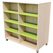ZEALAND BOOKCASE MOBILE DOUBLE SIDED W1200 X D600 X H1200MM AGED ASH FRAME JUICY SHELVES