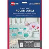 AVERY 980052 L7147 ROUND LABELS 24UP DIA 40MM GLOSSY WHITE PACK 10