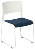 EDEN SLIM VISITOR CHAIR STACKABLE LINKABLE WHITE FRAME WITH QUANTUM NAVY SEAT