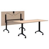 ACCENT BOOST FLIP TABLE POWDERCOAT WITH MELTECA TOP W1800 X D900 X H745MM BLACK FRAME REFINED OAK NATURALE TOP