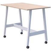 MODELLA II MOBILE LEANER W1600 X D800 X H1050MM WHITE FRAME REFINED OAK TOP WITH CASTORS