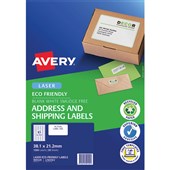 AVERY 959129 ECO FRIENDLY ADDRESS LABELS FSC 100 RECYCLED W381 X L212MM 65UP PACK 20