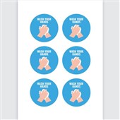 AVERY PRE PRINTED SELF ADHESIVE SIGN WASH YOUR HANDS 70MM ROUND PACK 5