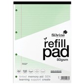 SILVINE TINTED REFILL PAD A4 8MM LINED WITH MARGIN 100 PAGES GREEN