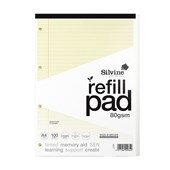 SILVINE TINTED REFILL PAD A4 8MM LINED WITH MARGIN 100 PAGES CREAM