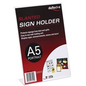 DEFLECTO SIGN HOLDER SLANTED PORTRAIT A5 CLEAR