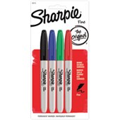 SHARPIE PERMANENT MARKER FINE BULLET 10MM ASSORTED PACK 4